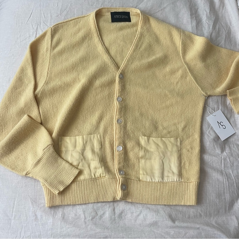 Amber Sakai Butter Yellow Cardigan Sweater LARGE